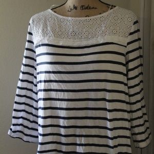 H&M boat neck striped top with 3/4 length sleeve